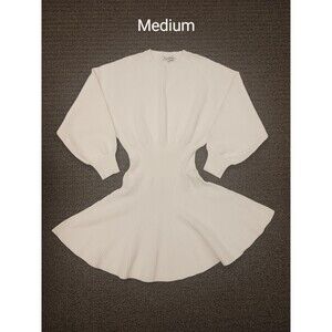 En Saison White Ribbed Long Sleeve Mini Dress